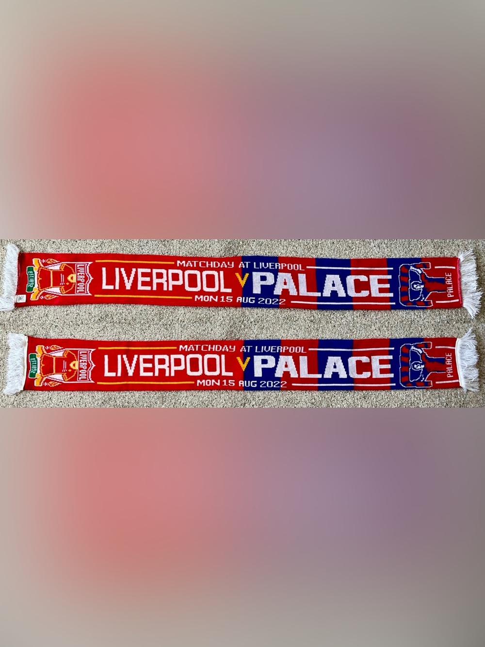 Liverpool vs Crystal Palace Premier League Matchday August 15 2022 Soccer Scarf